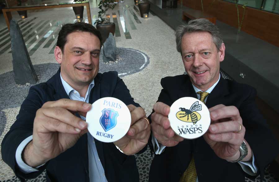 Stade Francais' director general Pierre Arnald and Wasps CEO' Nick Eastwood at the play-off draw