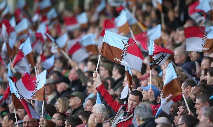 Harlequins fans celebrate victory and play-off qualification over Bath