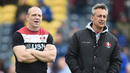 Mike Tindall and Nigel Davies watch their side lose at Worcester