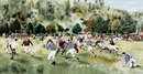 A modern painting of the the first game in New Zealand 