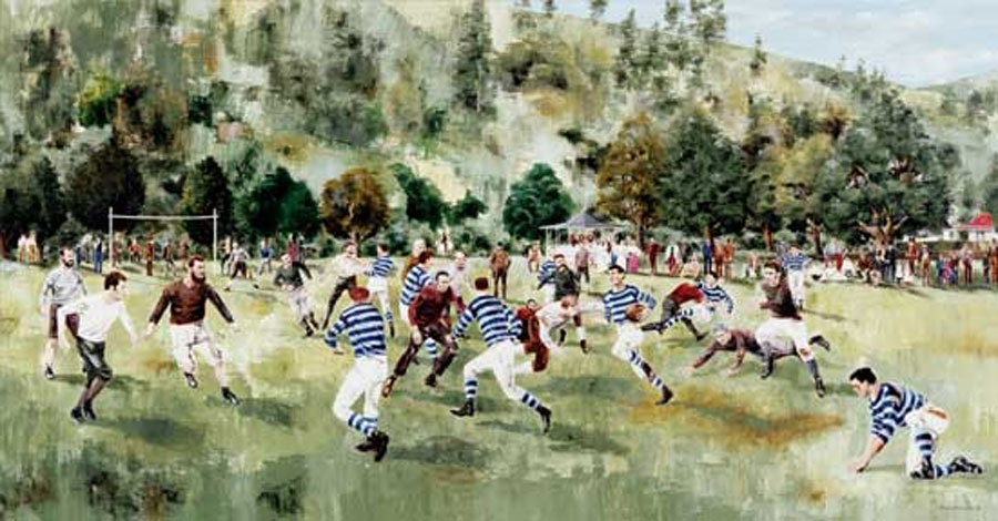 A modern painting of the the first game in New Zealand 