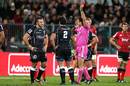 The Sharks' Jean Deysel is red carded by referee Rohan Hoffmann
