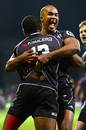 The Sharks' JP Pietersen and Sibusiso Sithole celebrate a try