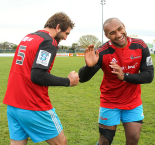 Sam Whitelock and Nemani Nadolo share a joke in training, Super Rugby, Rugby Park, Christchurch, May 22, 2014