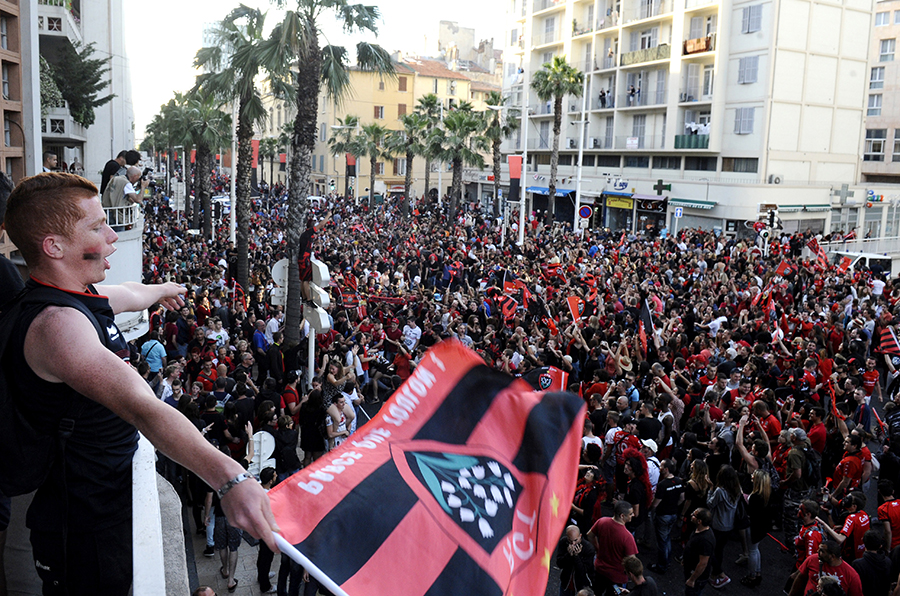 Fans celebrate on the streets of Toulon after their club's Heineken Cup win