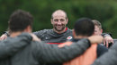 Steve Borthwick smiles during a Saracens training session