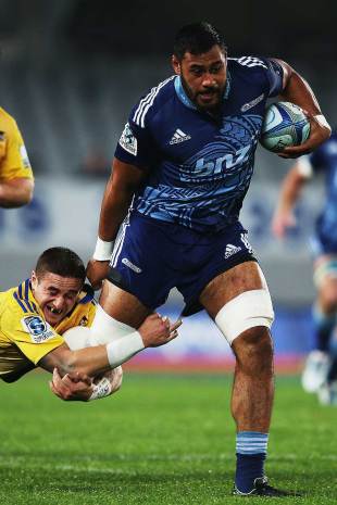 The Blues' Patrick Tuipulotu charges forward, Blues v Hurricanes, Super Rugby, Eden Park, Auckland, May 31, 2014