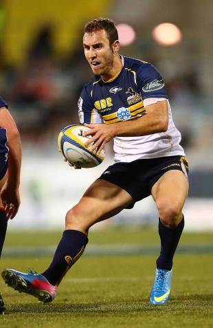 The Brumbies' Nic White challenges the line, Brumbies v Melbourne Rebels, Super Rugby, GIO Stadium, Canberra, May 31, 2014