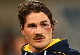 The Brumbies' Ben Mowen sports a black eye, Brumbies v Melbourne Rebels, Super Rugby, GIO Stadium, Canberra, May 31, 2014