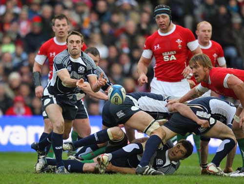 Scotland's Mike Blair releases the ball from a ruck