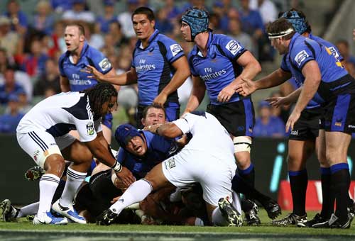 Western Force lock Nathan Sharpe fights for possession of the ball