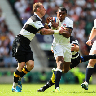 Jimmy Cowan attempts to tackle England's Semesa Rokoduguni, England XV v Barbarians, Twickenham, June 1, 2014