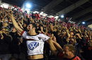 Toulon supporters celebrate back home in Stade Mayol as their team wins at the Stade de France
