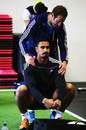 New Zealand's Jerome Kaino stretches during an All Blacks gym session