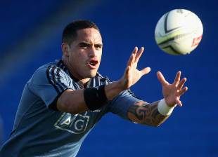 New Zealand's Aaron Smith catches a ball, New Zealand All Blacks training session, Trusts Stadium, Auckland, June 5, 2014