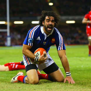 Yoann Huget dives over for a try but has his effort disallowed by referee Alain Rolland, Wales v France, RBS Six Nations, Millennium Stadium, February 21, 2014
