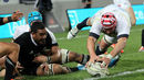Ben Morgan pounces on a loose ball on England's try line
