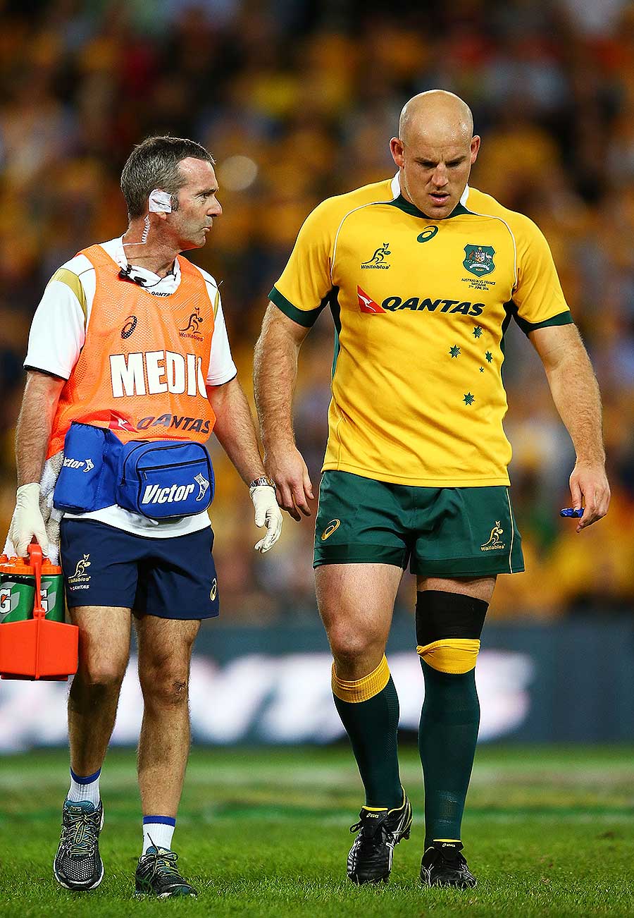 Australia's Stephen Moore leaves the field after just five minutes