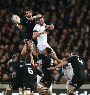 England's Geoff Parling loses in the lineout to Sam Whitelock, New Zealand v England, Eden Park, Auckland, June 7, 2014