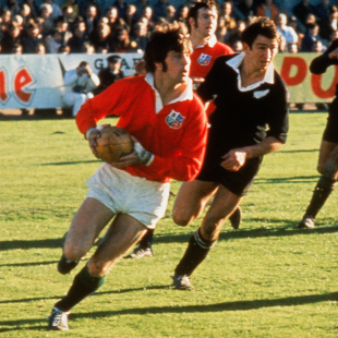Barry John is pursued by Tane Norton, New Zealand v British Lions, Carisbrook, Dunedin, June 26, 1971