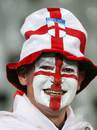 An England fan enjoys the atmosphere at Forsyth Barr Stadium in Dunedin