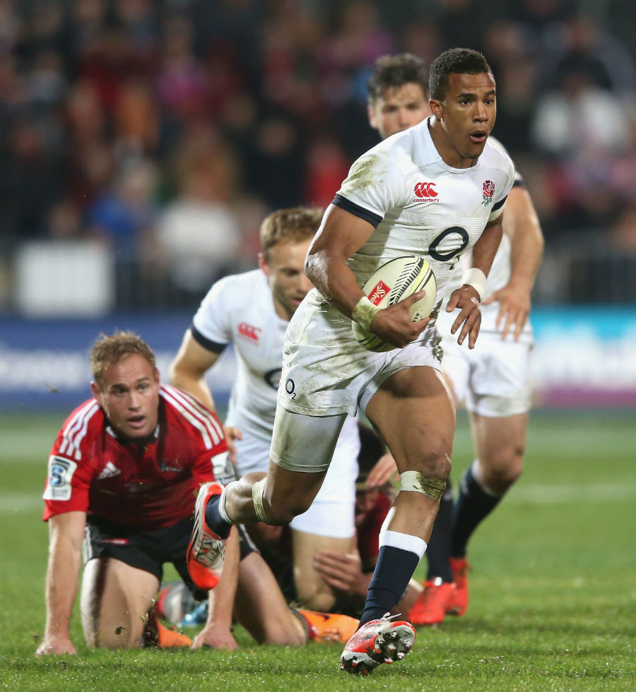 Anthony Watson leaves the defence gawping as he runs in England's fifth try