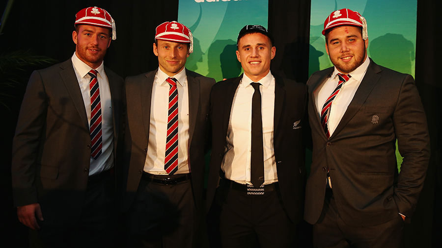 Joe Gray, Chris Pennell, TJ Perenara and Kieran Brookes pose with their new caps
