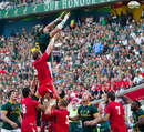 Victor Matfield rise above Alun Wyn Jones at the line out