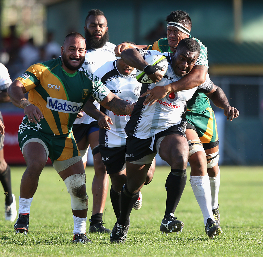 Manasa Saulo of Fiji makes a break