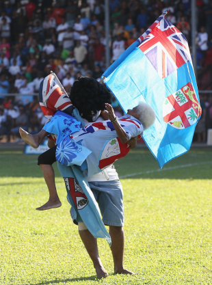 Fiji fans celebrate qualifying for the 2015 Rugby World Cup, Fiji v Cook Islands, Churchill Park, Fiji, June 28, 2014