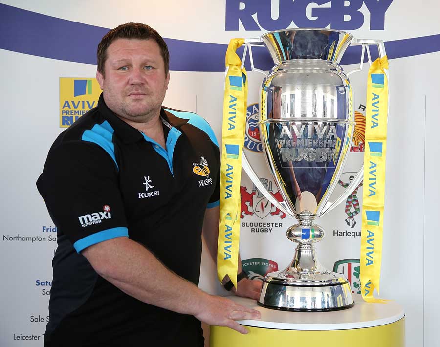 Dai Young alongside the Premiership trophy