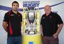 London Welsh's Justin Burnell and Matt Corker alongside the Premiership trophy