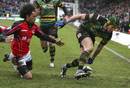 Northampton's Bruce Reihana touches down to score a try against Saracens