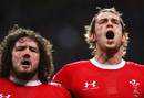 Wales Alun-Wyn Jones (R) and Adam Jones sing the national anthem