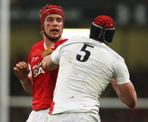 Wales' Alun-Wyn Jones squares up with England's Nick Kennedy