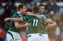 Luke Fitzgerald is congratulated after scoring a try