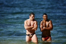 Bernard Foley and Kurtley Beale take part in a Waratahs recovery session
