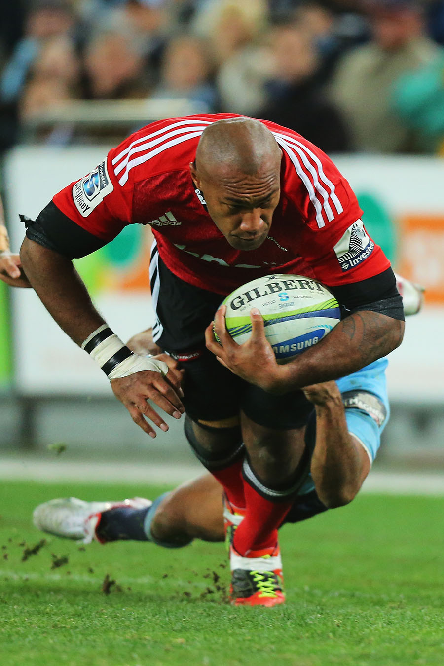 Nemani Nadolo crashes over to put the Crusaders in front for the first time in the Super Rugby grand final