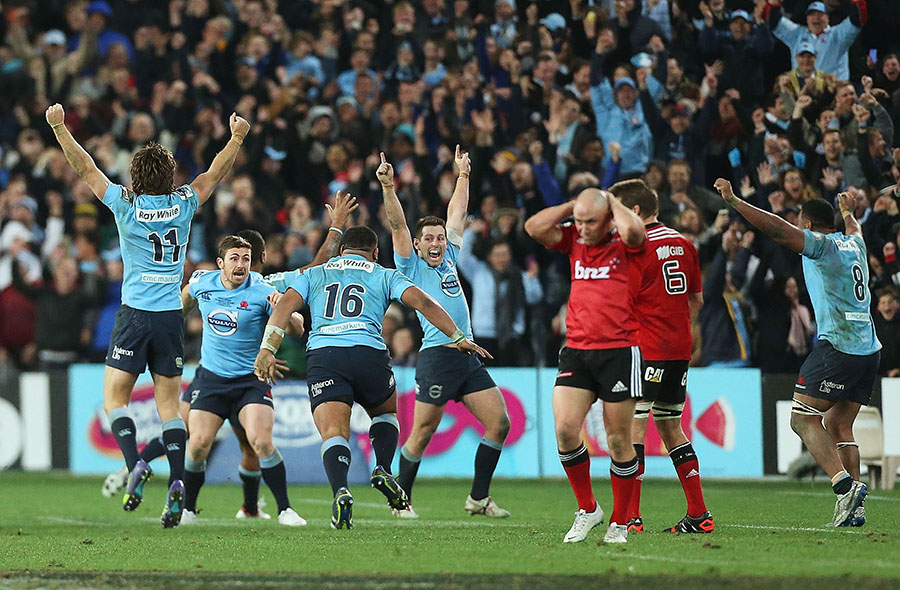 Pure joy. The Waratahs celebrate their first Super Rugby title