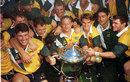 The Wallabys pose with the Bledisloe Cup