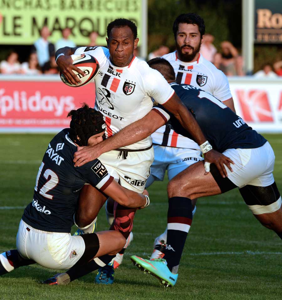 Toulouse's Timoci Matanavou tries to force his way through the Bordeaux-Begles defence