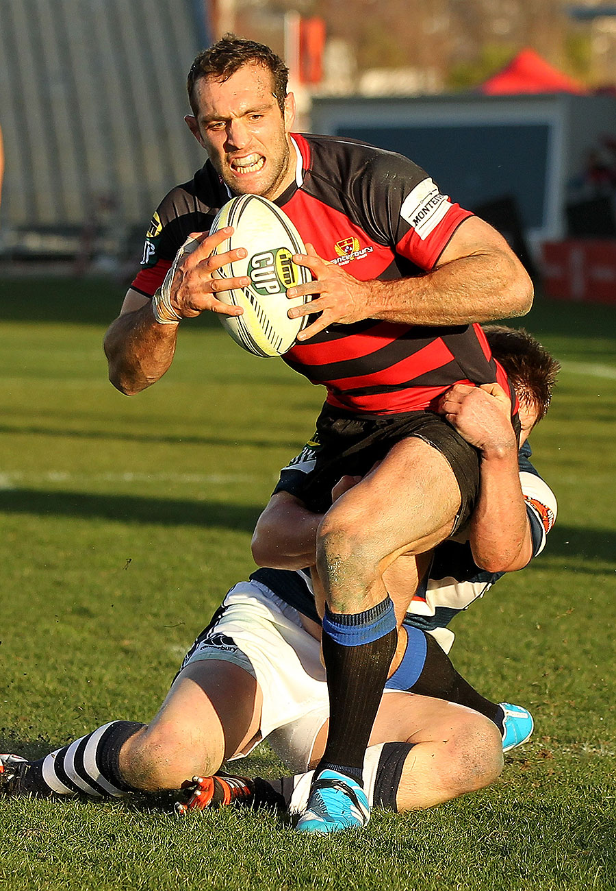 Canterbury's Adam Whitelock breaks tackles to score a try, Canterbury v Auckland, ITM Cup, AMI Stadium, Christchurch, August 16, 2014