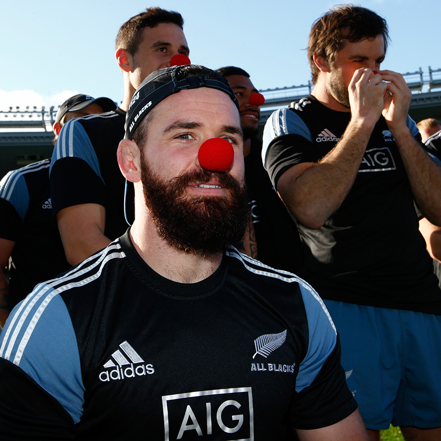 Ryan Crotty wears a charity red nose