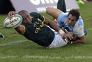 South Africa's Cornall Hendricks stretches to dot the ball down