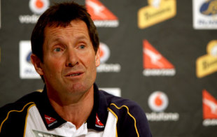 Wallabies coach Robbie Deans speaks to the media during the Australian Wallabies Spring Tour team announcement at ARU Headquarters on September 23, 2008 in Sydney, Australia