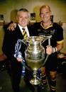 Lawrence Dallaglio and Warren Gatland pose with the Premiership trophy