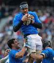 Italy's Marco Bortolami secures the ball at a lineout