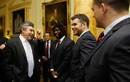 Prime Minister Gordon Brown chats to members of the England team