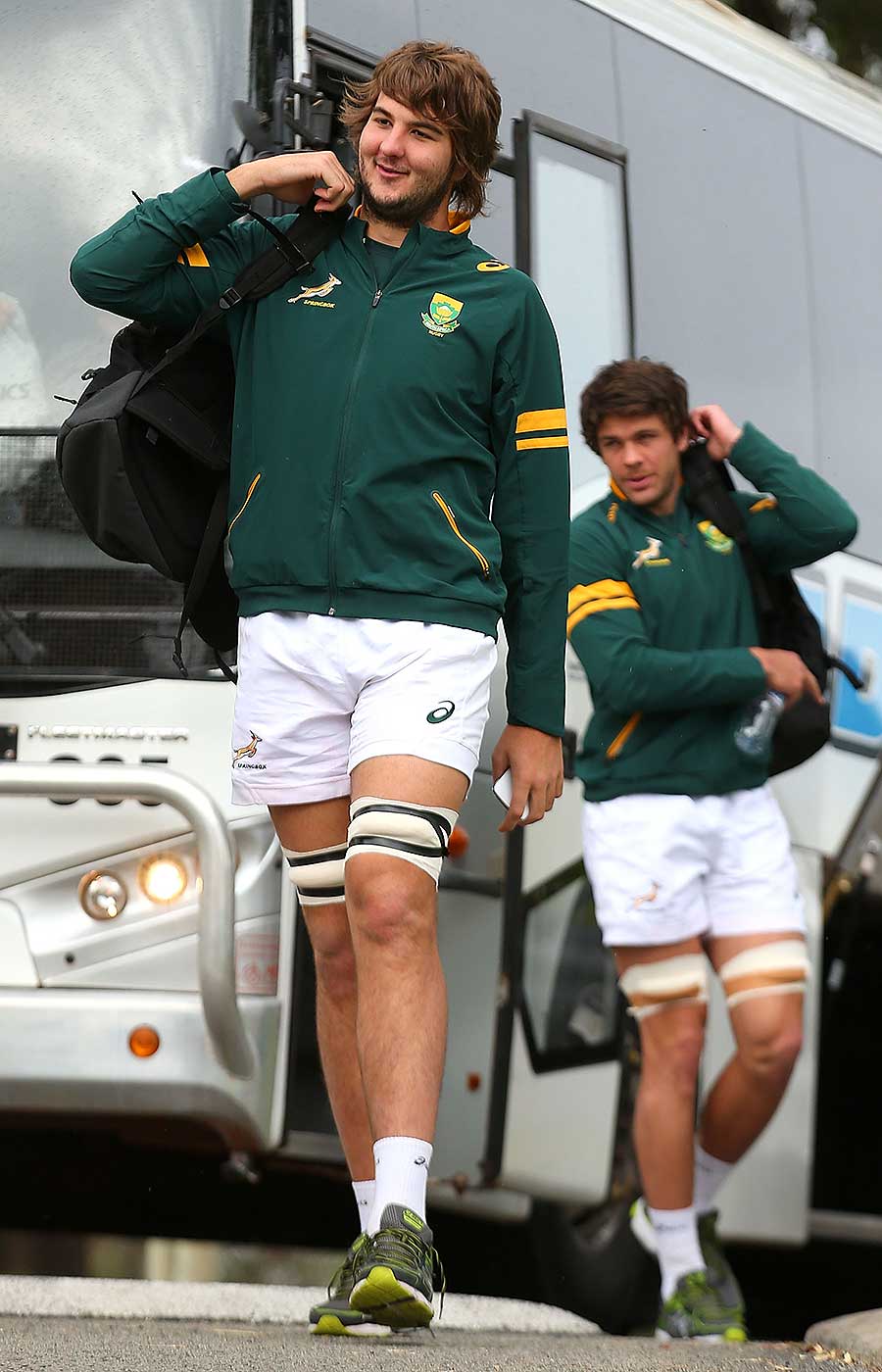 South Africa's Lodewyk de Jager arrives for a Springboks training session