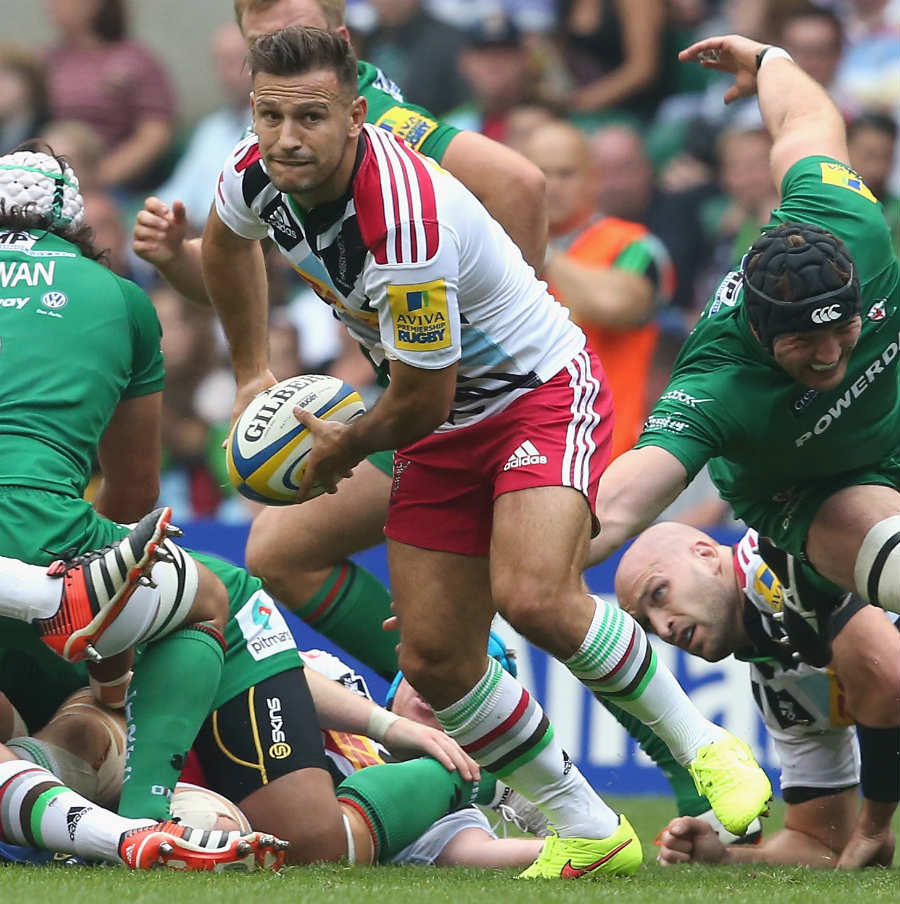 Harlequins' Danny Care prepares to pass the ball out